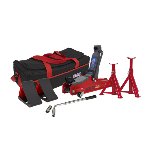 Sealey 2 Tonne Low Entry Short Chassis Trolley Jack Red Set 1020LEBAGCOMBO