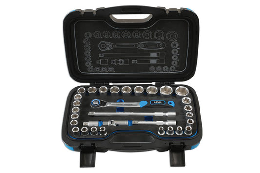 LASER 6920 Socket Set 72 Teeth Ratchet Soft Grip Handle 1/2" Drive 31pc