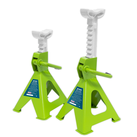 Sealey Load Axle Stands 2 Tonne Capacity/Stand Ratchet Type HiVis Green VS2002HV