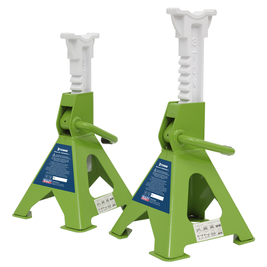 Sealey Load Axle Stands x2 3 Tonne Cap/Stand Ratchet Type Hi-Vis Green VS2003HV