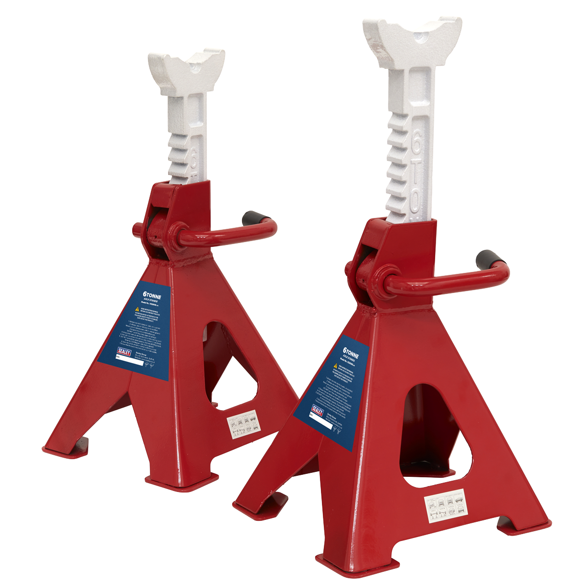 Sealey Ratchet Type 2x Axle Stands 6 Tonne Capacity/Stand 12 Tonnes Red VS2006