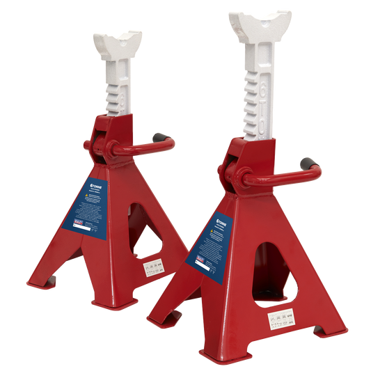 Sealey Ratchet Type 2x Axle Stands 6 Tonne Capacity/Stand 12 Tonnes Red VS2006