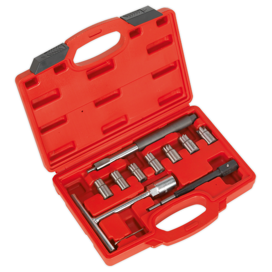 Sealey Diesel Injector Seat Cleaner Set Centring Pilot and T-Handle 10pc VS2055