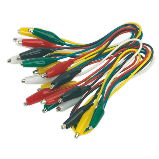 Sealey Jumper Test Lead Set 5 Pairs Coloured Cables With Crocodile Clips VS222