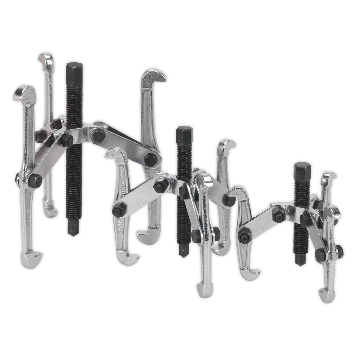 Sealey Triple Leg Gear Puller Set Heat Treated & Chrome Plated 3 Pieces VS77