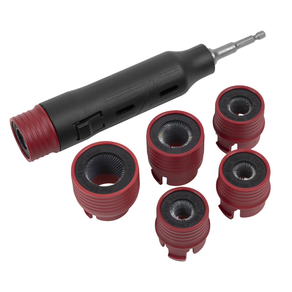 Sealey Wheel Stud Cleaning Tool Set + 1/2" Square Drive 1/4" Hex Adaptor VS8003