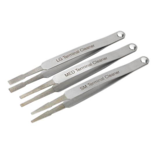 Sealey Terminal Cleaner Set 3 Pieces Diamond Grip With Pivoting Handle VS9202