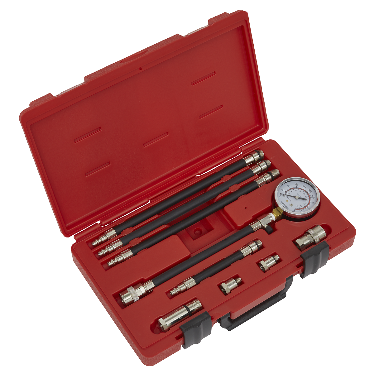 Sealey Petrol Compression Test Kit Fitted With 250mm Hose 10 Pieces VSE206