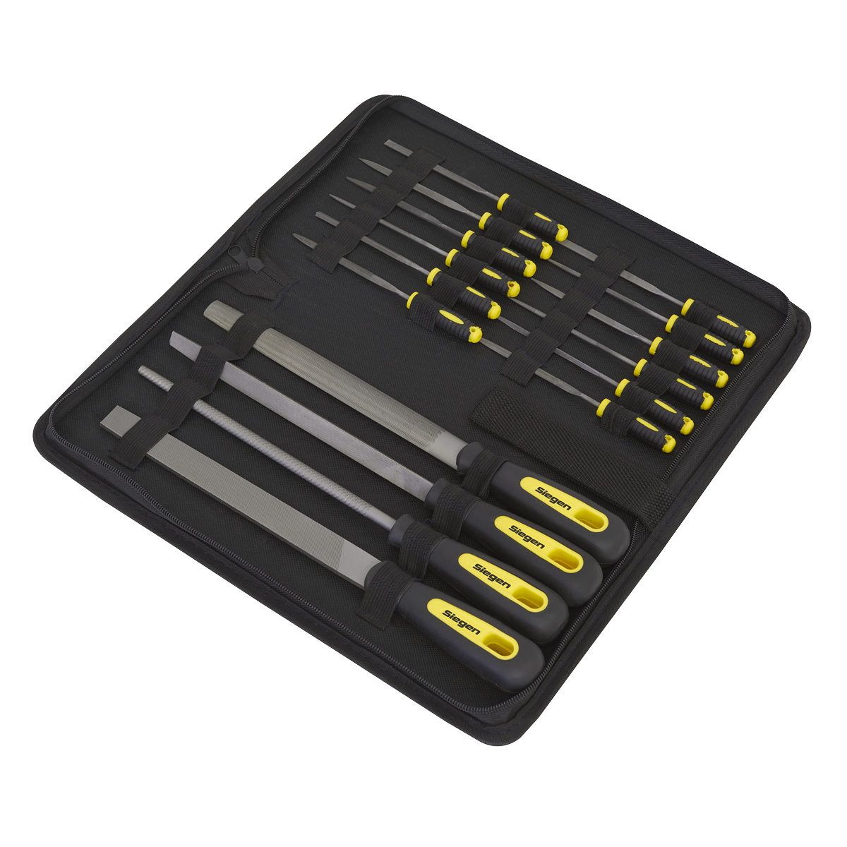 Sealey File Set 16 Pcs Engineers Coarse Needle Set Soft Grip + Carry Case S05781