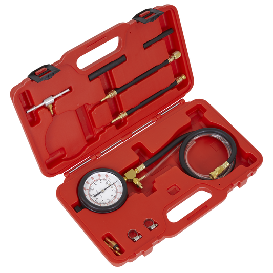 Sealey Fuel Injection Pressure Test Kit Adaptors & Fittings With Gauge VSE211