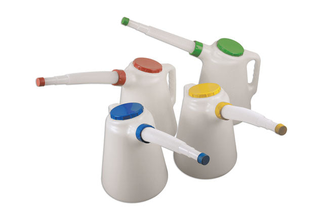 LASER 7010 Oil Measuring Jug Set 4 x 5 L Universal Reservoir With Flexi Spouts