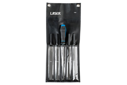 LASER 7025 Interchangeable File Set 5pc High Carbon Steel With Soft Grip Handle