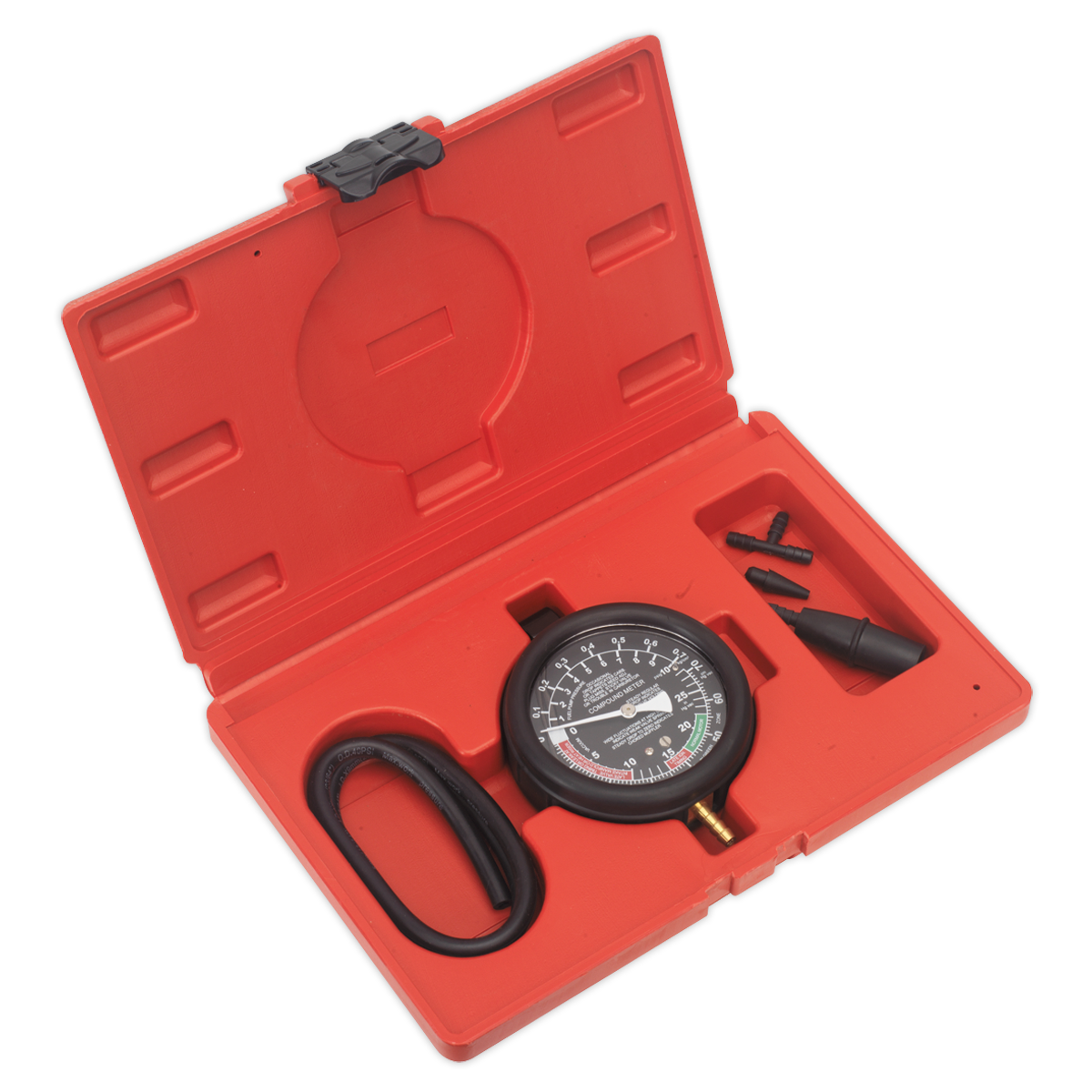 Sealey Vacuum & Fuel Pump Pressure Test Gauge Set Long Flexible Hose VSE952