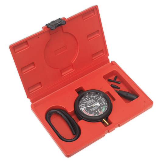 Sealey Vacuum & Fuel Pump Pressure Test Gauge Set Long Flexible Hose VSE952