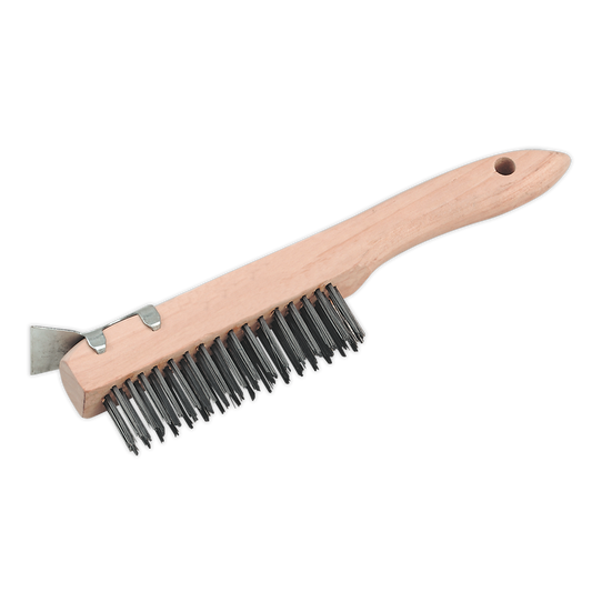 Sealey Engineers Wire Brush With Steel Fill & Scraper Wooden 260mm WB03