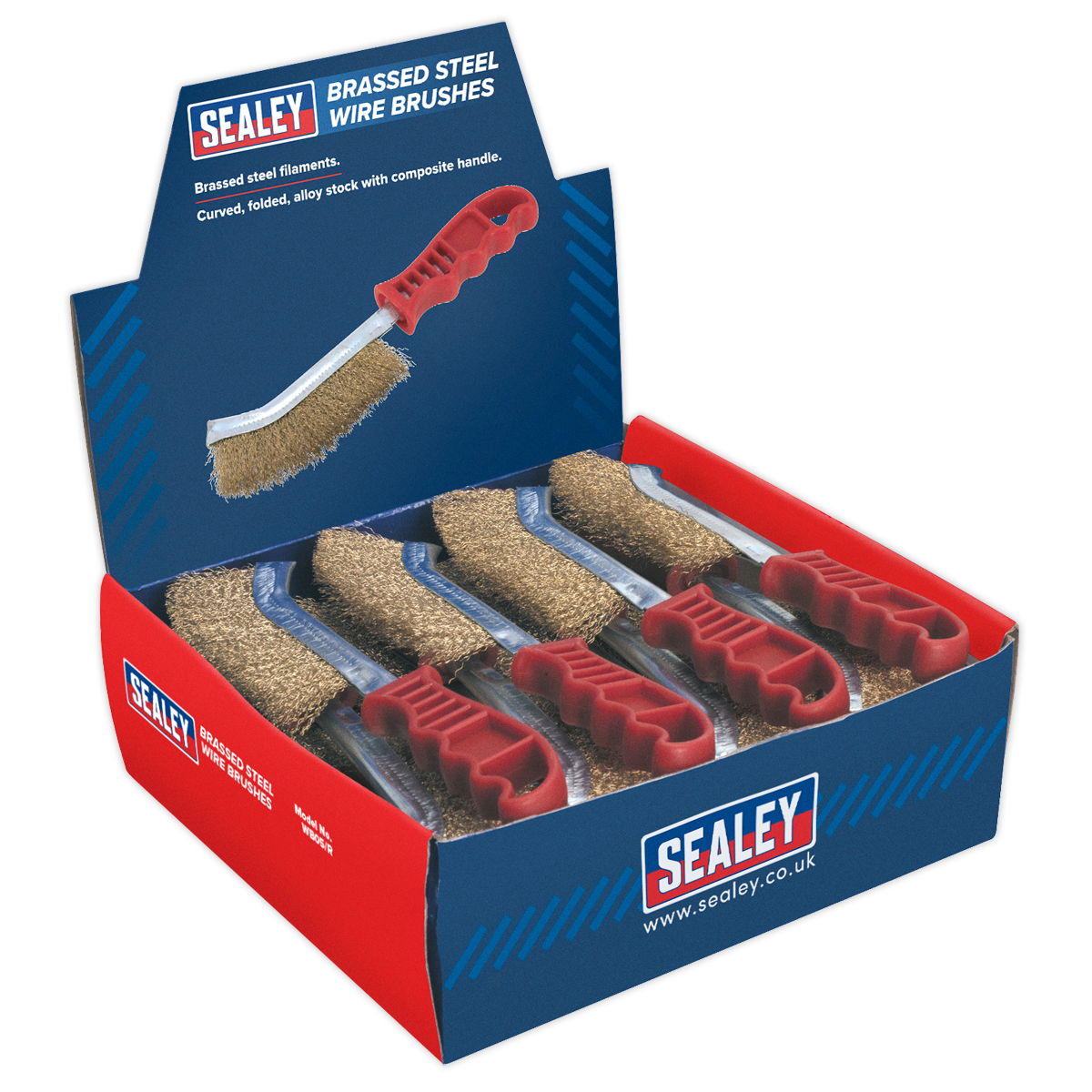 Sealey Wire Brush Brassed Steel Plastic Handle Display Box of 24 Pieces WB05DB24