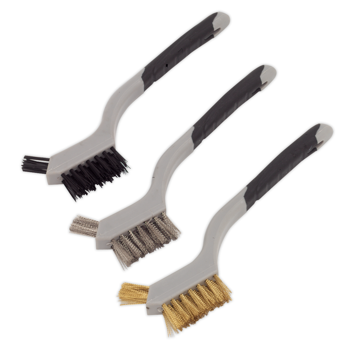 Sealey Miniature Wash Brush Set Stainless Steel Nylon & Brass Filled Heads WB100