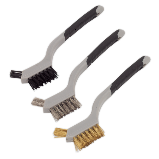 Sealey Miniature Wash Brush Set Stainless Steel Nylon & Brass Filled Heads WB100