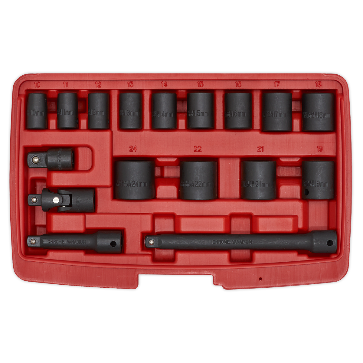 Sealey Impact Socket Set 17 Pieces 3/8" Square Drive Metric Storage Case AK68217