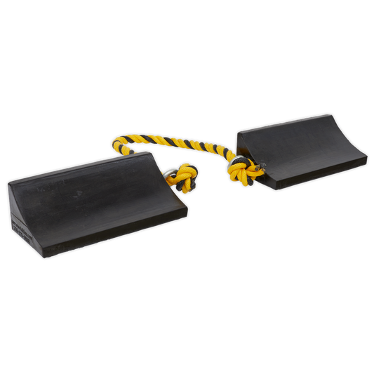 Sealey Rubber Wheel Chocks With 550mm Sturdy Rope Heavy Duty Pair Black WC16