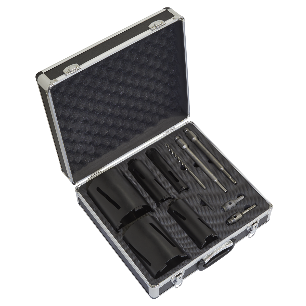 Sealey Diamond 5 Core Kit 38mm 52mm 65mm 117mm 127mm Cores With Adaptors WDCKIT5
