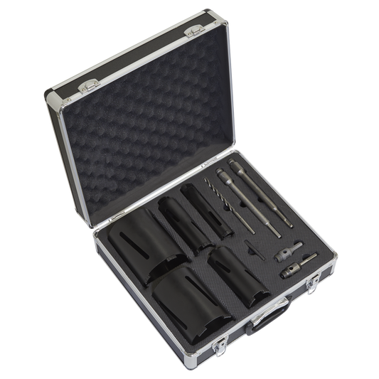 Sealey Diamond 5 Core Kit 38mm 52mm 65mm 117mm 127mm Cores With Adaptors WDCKIT5