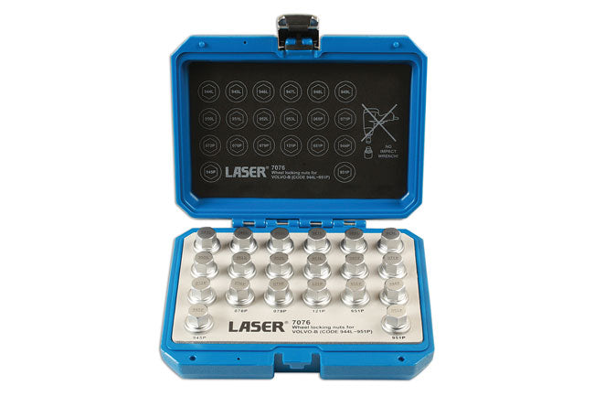 LASER 7076 Locking Wheel Nut Key Set Pack Of 20 Pieces Fits Volvo Vehicles