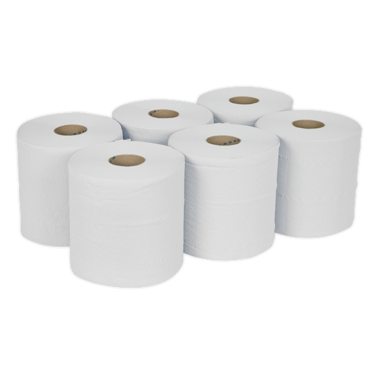 Sealey Paper Roll White 2-Ply Embossed Perforated 150m Pack of 6 Pieces WHT150