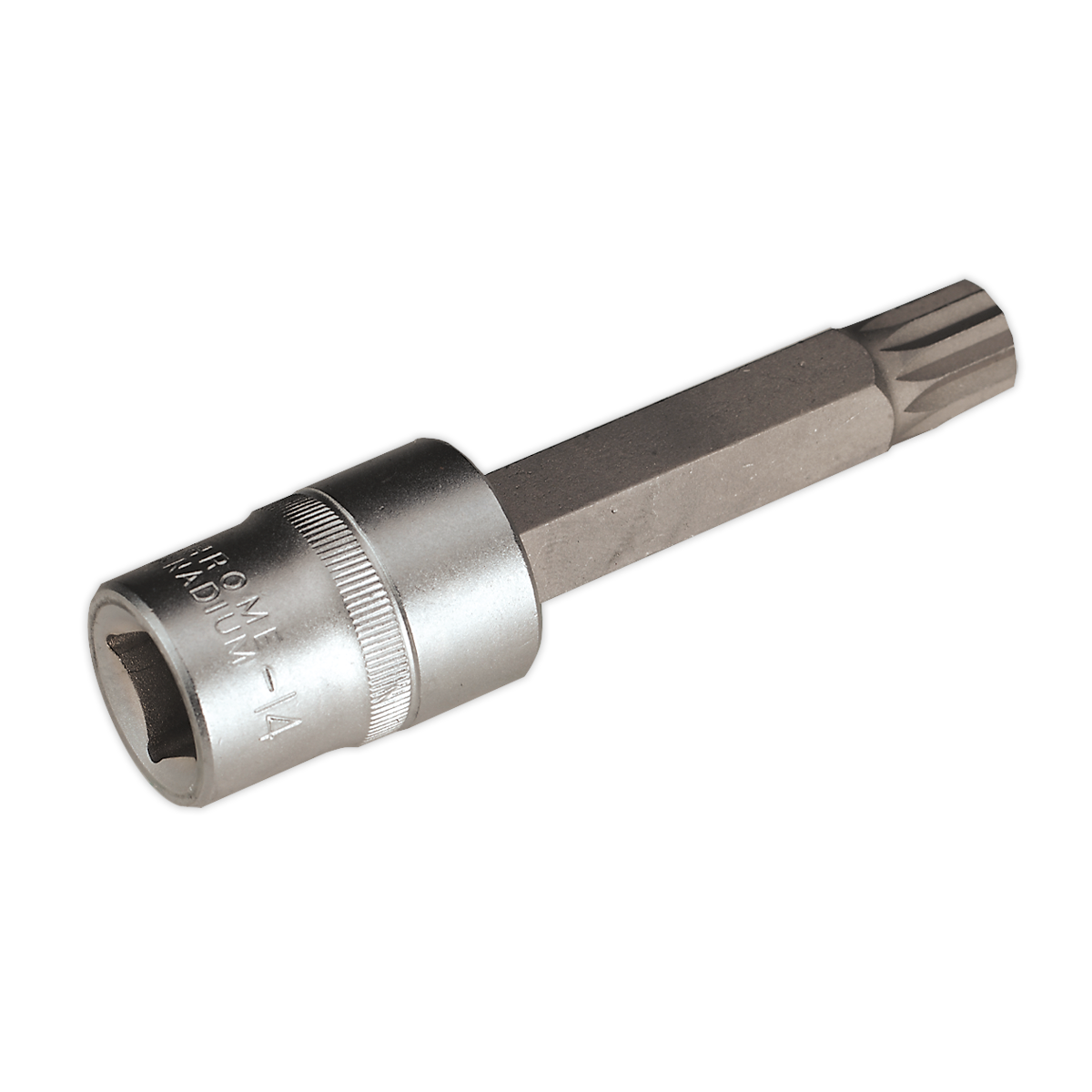 Sealey M14 x 100mm 1/2" Square Drive Satin Finish Spline Socket Bit AK5531