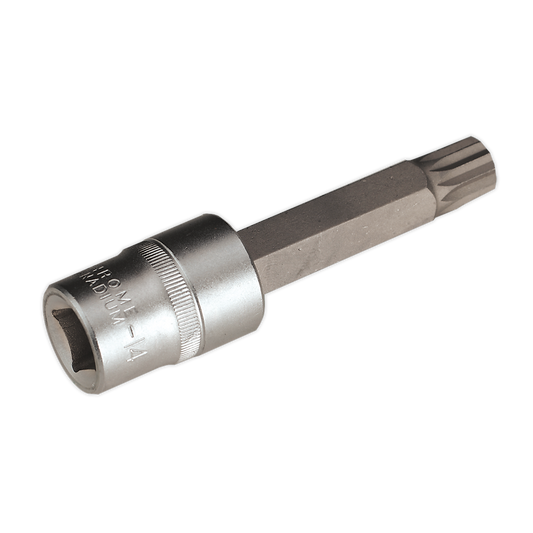 Sealey M14 x 100mm 1/2" Square Drive Satin Finish Spline Socket Bit AK5531