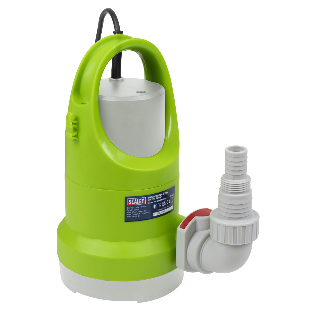 Sealey Submersible Water Pump Corrosion Resistant 100 Litres/min 230V WPC100
