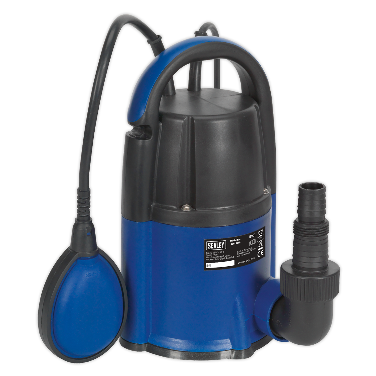 Sealey Submersible Water Pump Automatic Low Level 2mm 117L/min 230V WPL117A