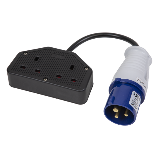 Sealey 16A/13A Twin Trailing Socket/Cable Set IP20 Rated 350mm WPS16132