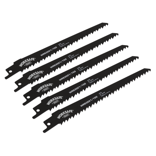 Sealey Reciprocating Saw Blade 150mm 6 TPI Black - Pack of 5 WRS3021/150