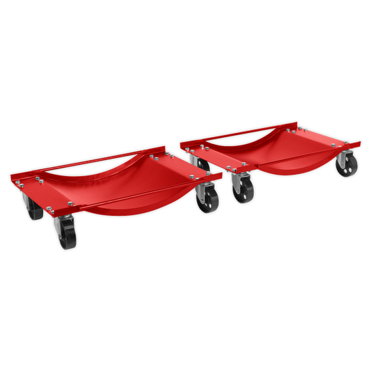 Sealey Two Pressed Steel Wheel Dollies Ø90mm Metal Castors 454kg Capacity WS454
