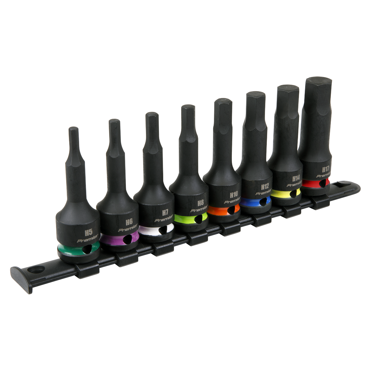 Sealey Hex Impact Socket Bit Set With Rail 8 Pieces 1/2" Square Drive AK56001