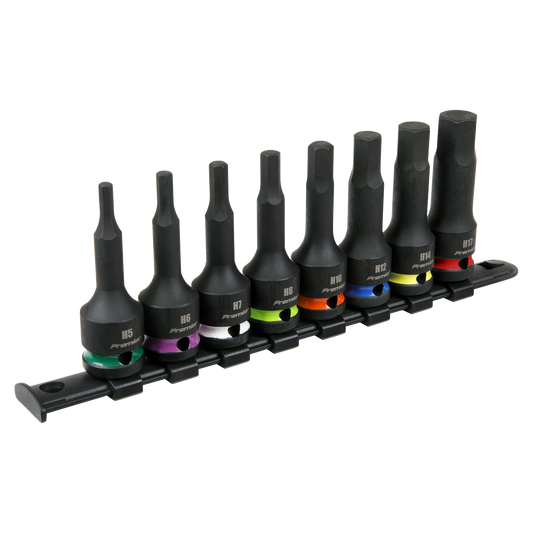 Sealey Hex Impact Socket Bit Set With Rail 8 Pieces 1/2" Square Drive AK56001