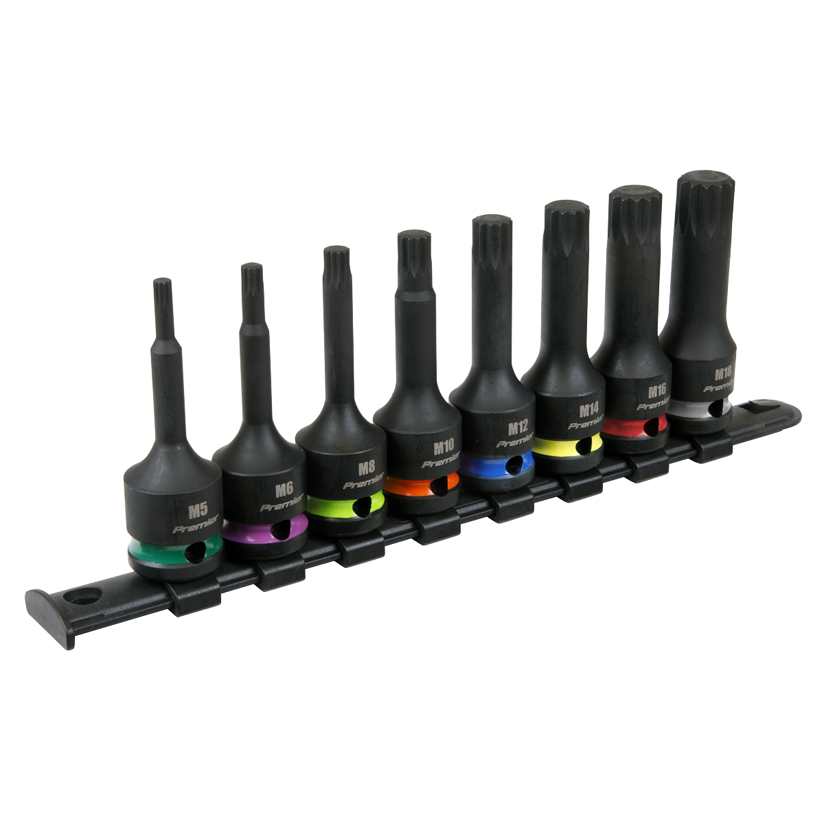 Sealey Spline Impact Socket Bit Set With Rail 8 Pieces 1/2" Square Drive AK56004