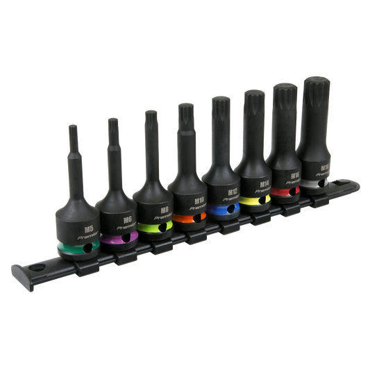 Sealey Spline Impact Socket Bit Set With Rail 8 Pieces 1/2" Square Drive AK56004