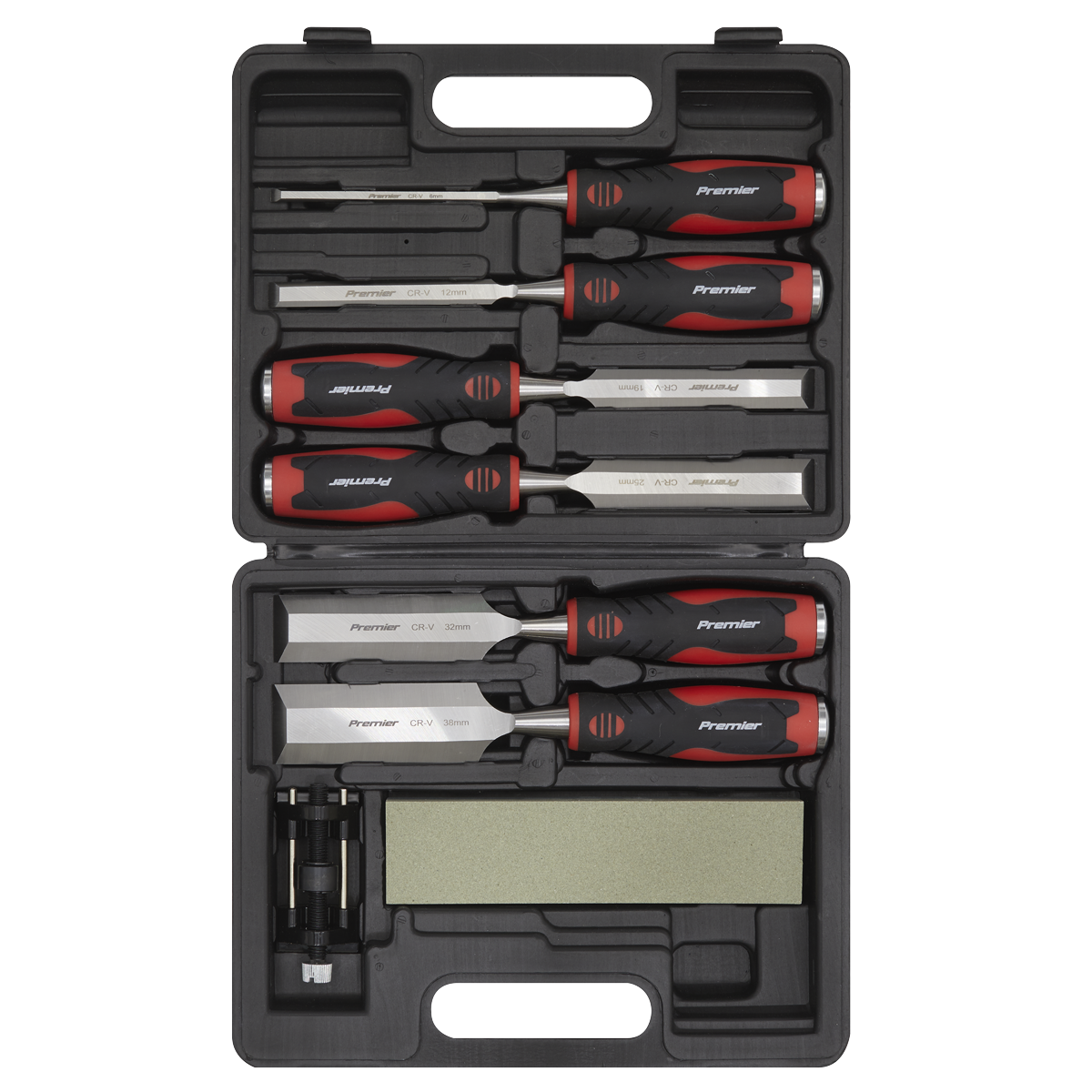 Sealey Hammer-Thru Wood Chisel 8 Pieces Set Chisels Sharpening Stone AK9240