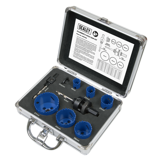 Sealey 9 Pcs Plumbers Hole Saw Kit in Sturdy Storage Case Professional WSPHSK