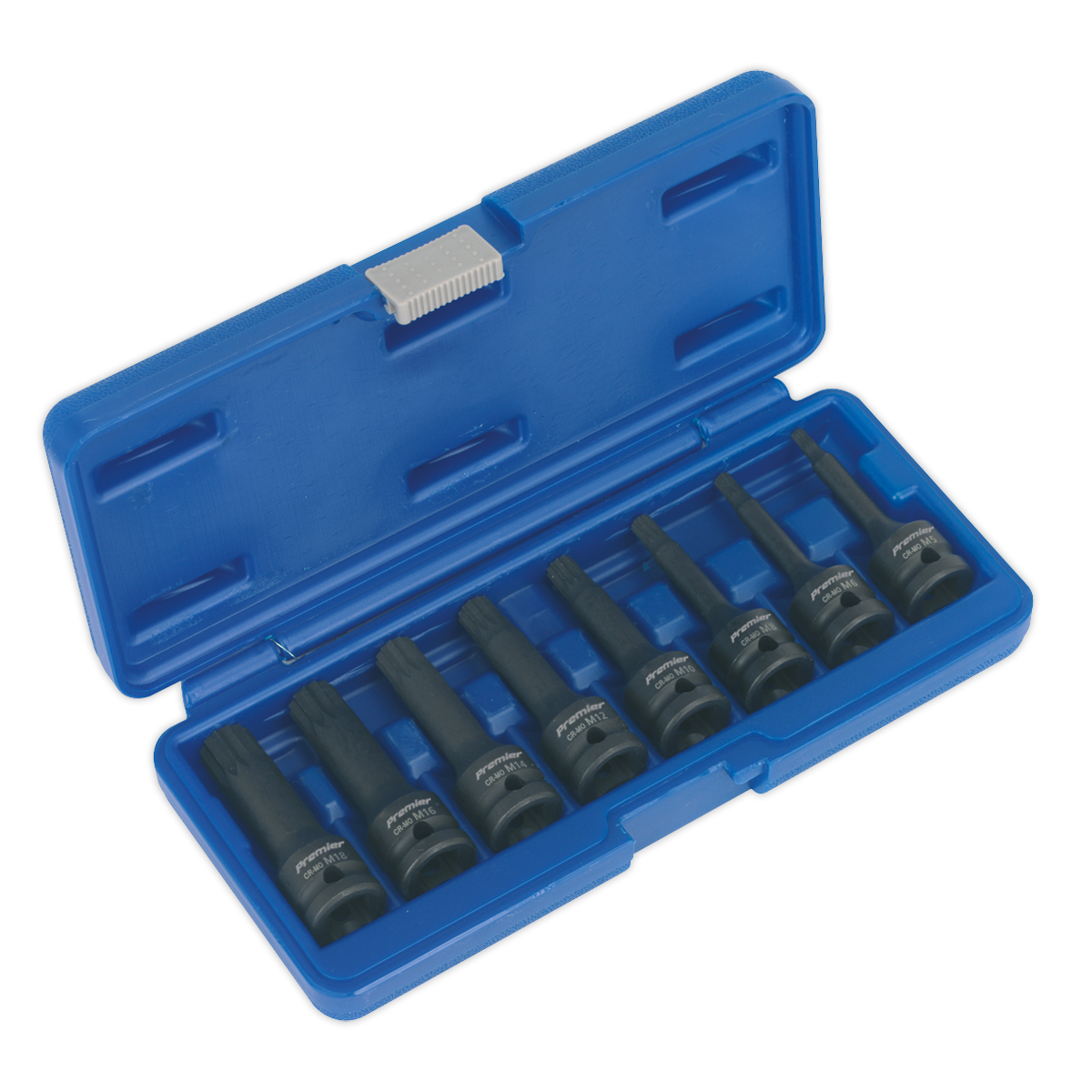 Sealey Impact Spline Socket Bit Set 8 Pieces 1/2" Square Drive 78mm AK5604