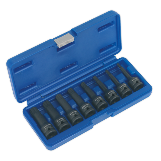 Sealey Impact Spline Socket Bit Set 8 Pieces 1/2" Square Drive 78mm AK5604