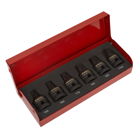 Sealey Impact TRX-Star Socket Bit Set 6 Pieces 1/2" Square Drive Black AK5607