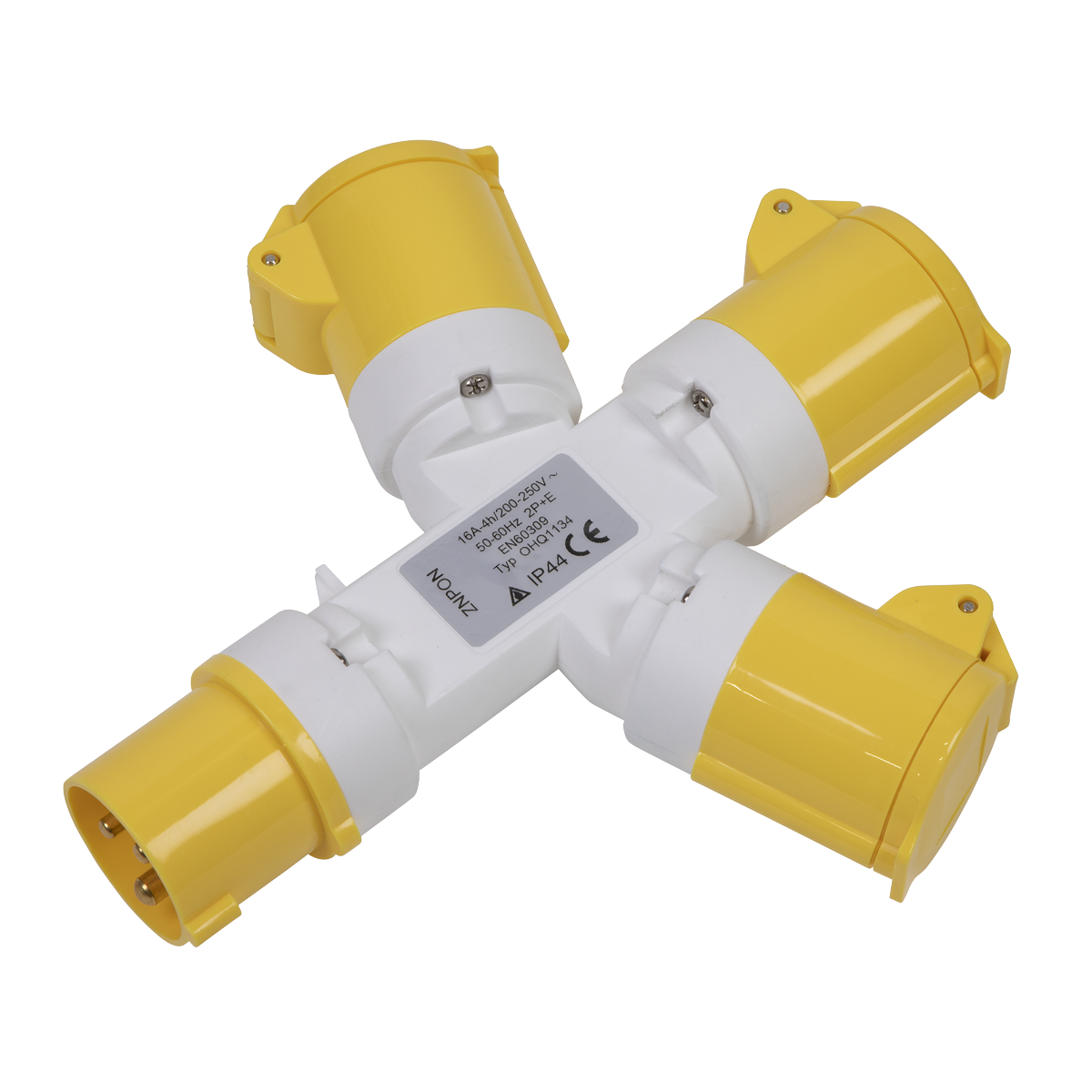 Sealey 3-Way Splitter 110V 2P+E Connector Rated IP44 - White/Yellow WSTWA