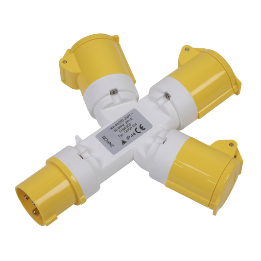 Sealey 3-Way Splitter 110V 2P+E Connector Rated IP44 - White/Yellow WSTWA