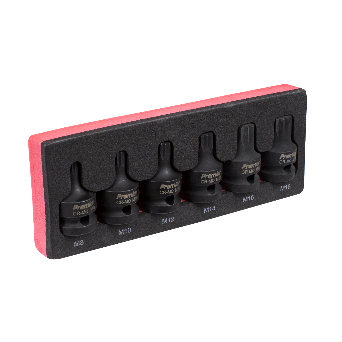 Sealey Impact Spline Socket Bit Set 6 Pieces 1/2" Square Drive Black AK5608