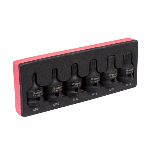 Sealey Impact Spline Socket Bit Set 6 Pieces 1/2" Square Drive Black AK5608