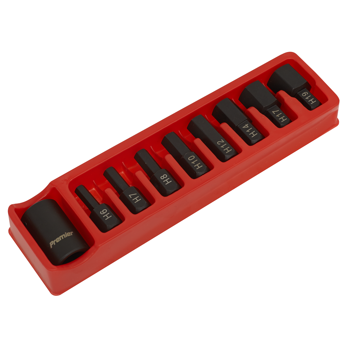 Sealey Impact Hex Bit & Holder Set 9 Pieces 1/2" Square Drive Black AK5609