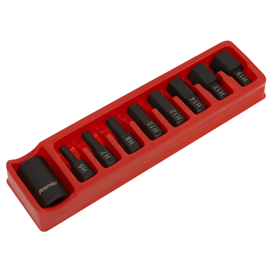 Sealey Impact Hex Bit & Holder Set 9 Pieces 1/2" Square Drive Black AK5609